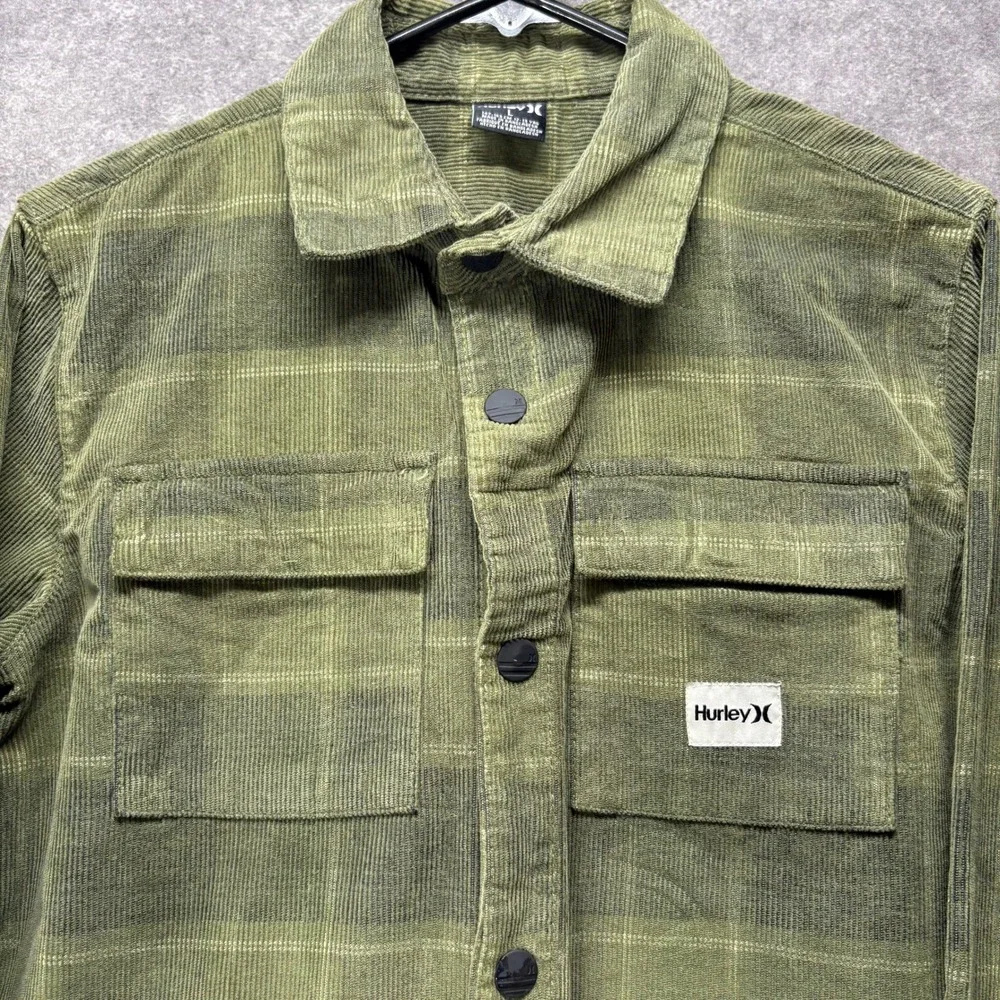 Hurley Green Plaid Corduroy Shirt Jacket Shacket Boys Size L Heavy Heritage NWT
